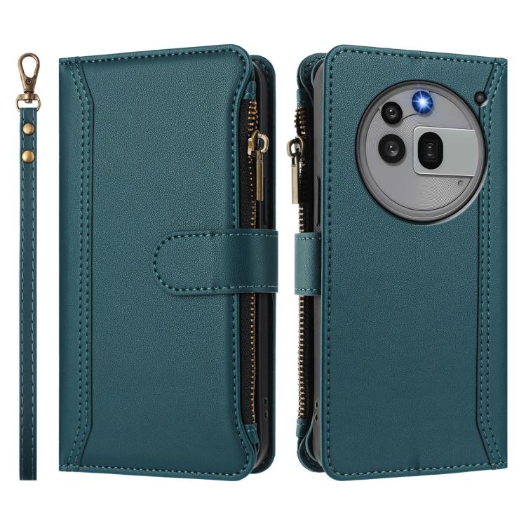 For Nothing Phone 3a Pro Magnetic Closure 9 Card Slots Zipper Leather Case with Hand Strap