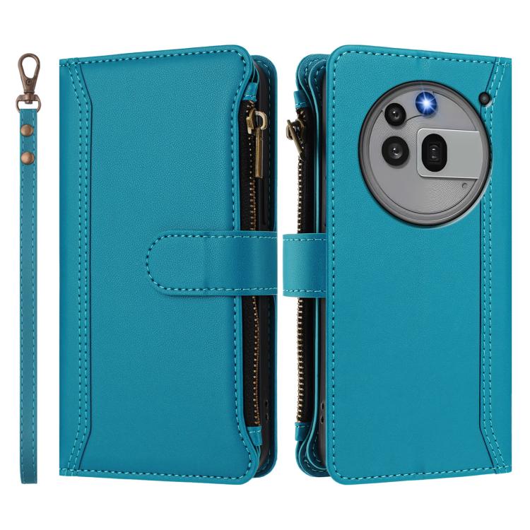 For Nothing Phone 3a Pro Magnetic Closure 9 Card Slots Zipper Leather Case with Hand Strap