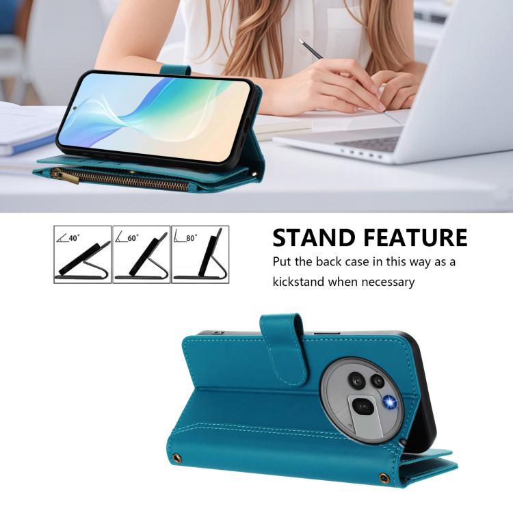 For Nothing Phone 3a Pro Magnetic Closure 9 Card Slots Zipper Leather Case with Hand Strap