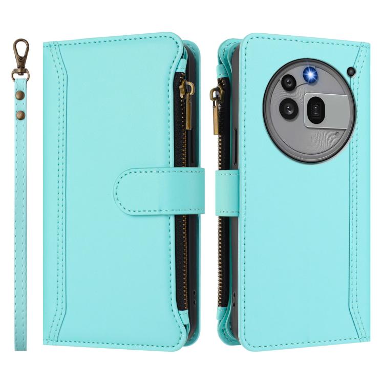 For Nothing Phone 3a Pro Magnetic Closure 9 Card Slots Zipper Leather Case with Hand Strap