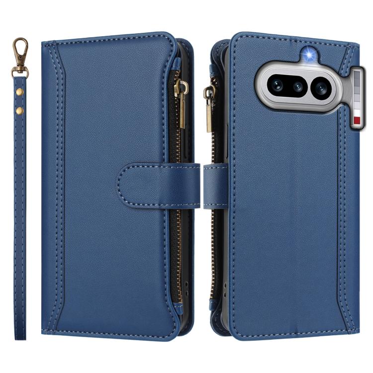 For Nothing Phone 4a Magnetic Closure 9 Card Slots Zipper Leather Case with Hand Strap