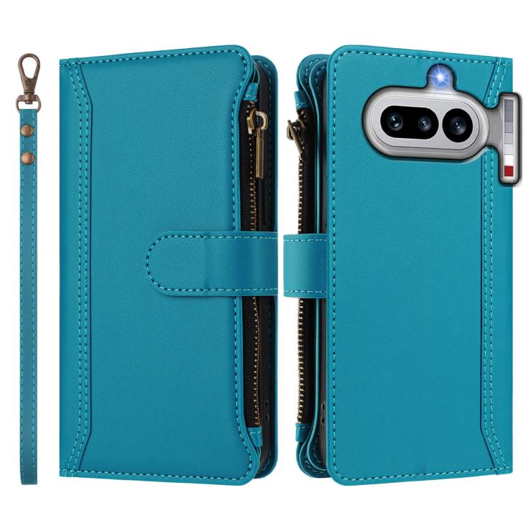 For Nothing Phone 4a Magnetic Closure 9 Card Slots Zipper Leather Case with Hand Strap