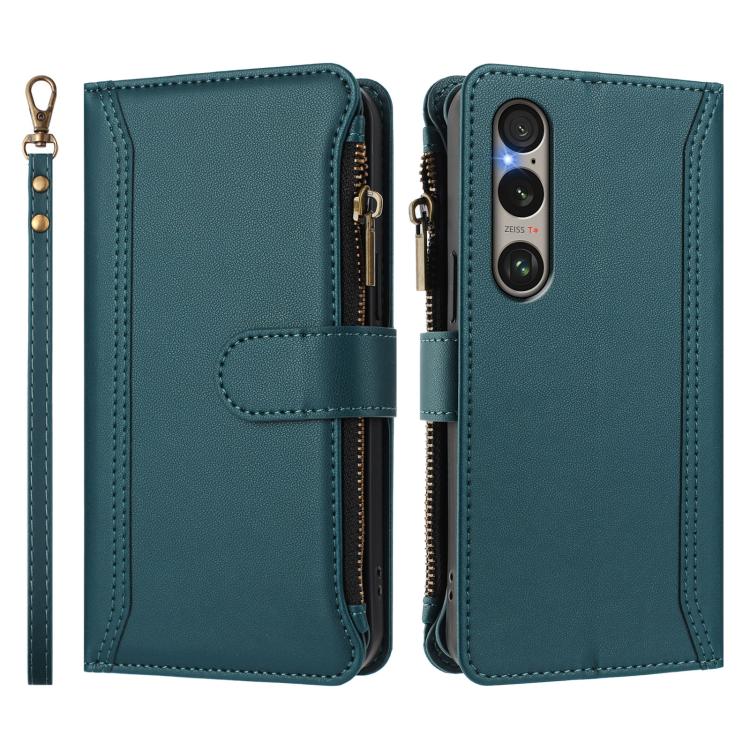 For Sony Xperia 1 VI 2024 Magnetic Closure 9 Card Slots Zipper Leather Case with Hand Strap