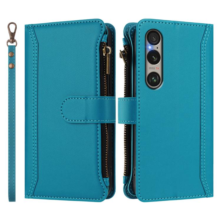 For Sony Xperia 1 VI 2024 Magnetic Closure 9 Card Slots Zipper Leather Case with Hand Strap