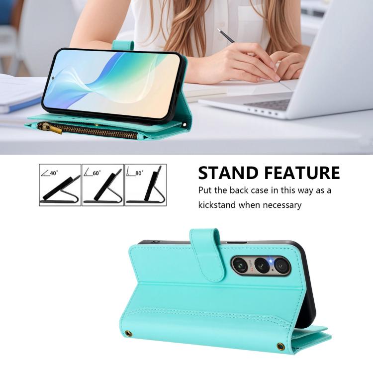 For Sony Xperia 1 VI 2024 Magnetic Closure 9 Card Slots Zipper Leather Case with Hand Strap