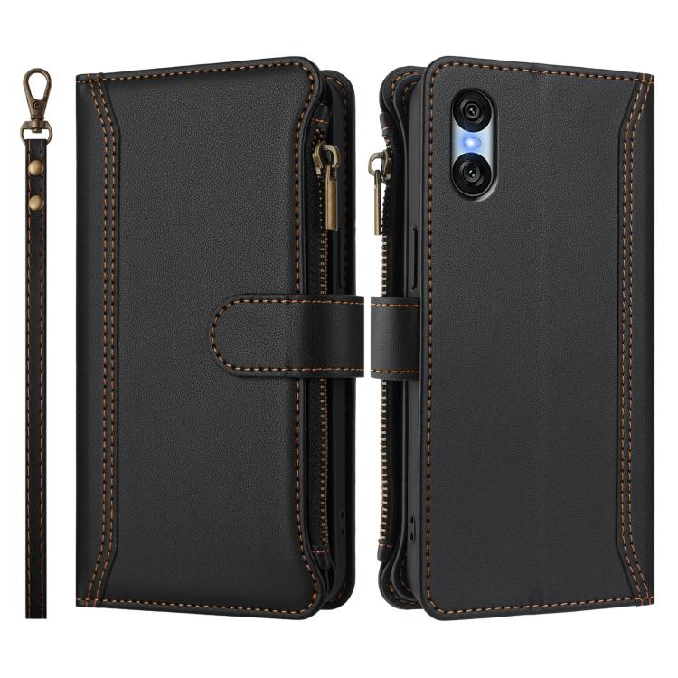 For Sony Xperia 10 VI 2024 Magnetic Closure 9 Card Slots Zipper Leather Case with Hand Strap