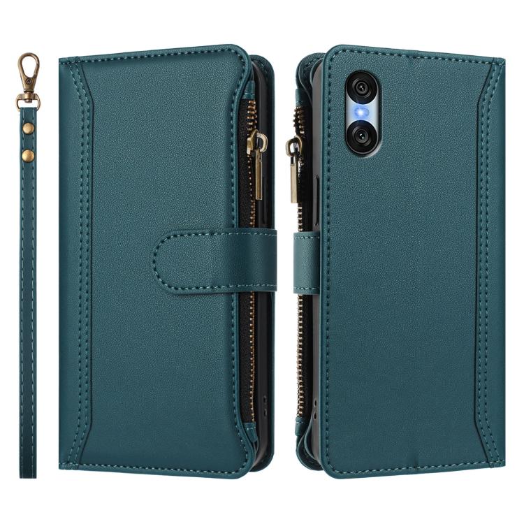 For Sony Xperia 10 VI 2024 Magnetic Closure 9 Card Slots Zipper Leather Case with Hand Strap