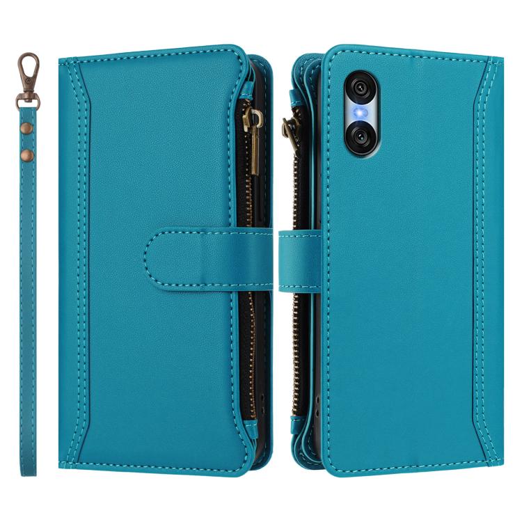 For Sony Xperia 10 VI 2024 Magnetic Closure 9 Card Slots Zipper Leather Case with Hand Strap