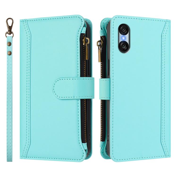 For Sony Xperia 10 VI 2024 Magnetic Closure 9 Card Slots Zipper Leather Case with Hand Strap