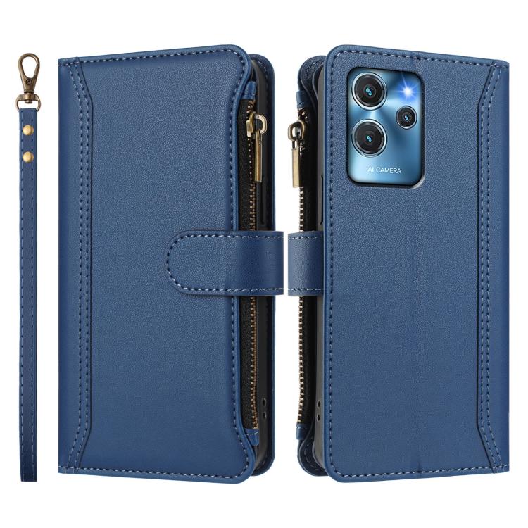 For Oukitel C32 Magnetic Closure 9 Card Slots Zipper Leather Case with Hand Strap