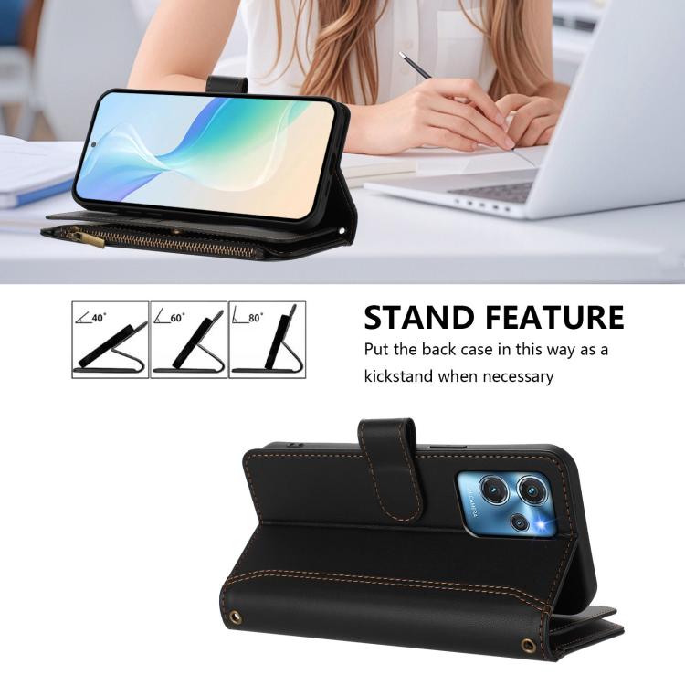 For Oukitel C32 Magnetic Closure 9 Card Slots Zipper Leather Case with Hand Strap