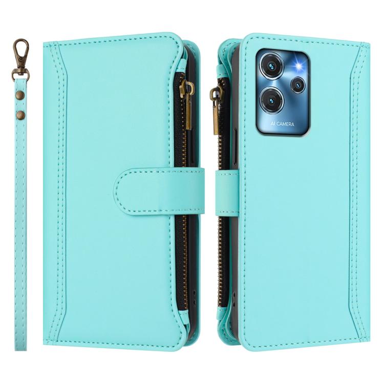 For Oukitel C32 Magnetic Closure 9 Card Slots Zipper Leather Case with Hand Strap