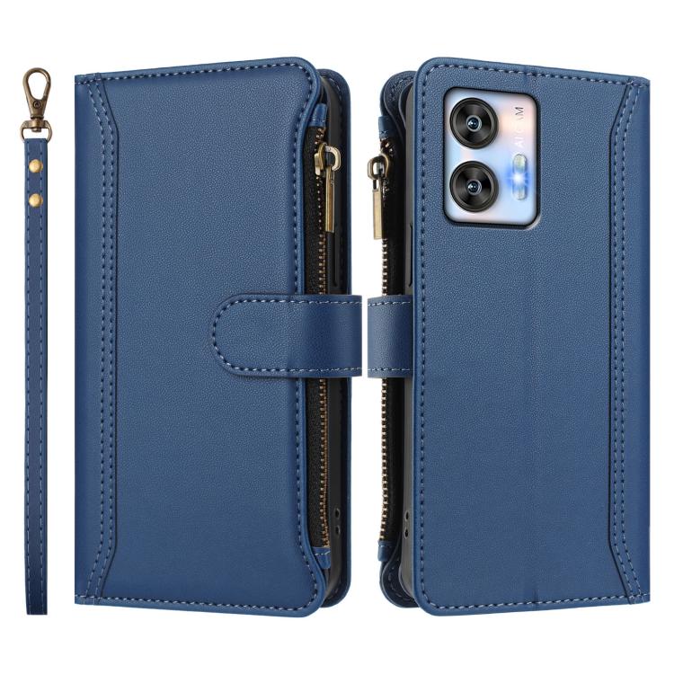 For Oukitel C35 Magnetic Closure 9 Card Slots Zipper Leather Case with Hand Strap