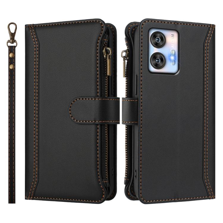 For Oukitel C35 Magnetic Closure 9 Card Slots Zipper Leather Case with Hand Strap