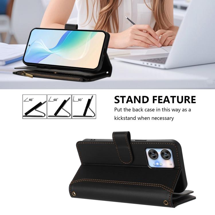 For Oukitel C35 Magnetic Closure 9 Card Slots Zipper Leather Case with Hand Strap