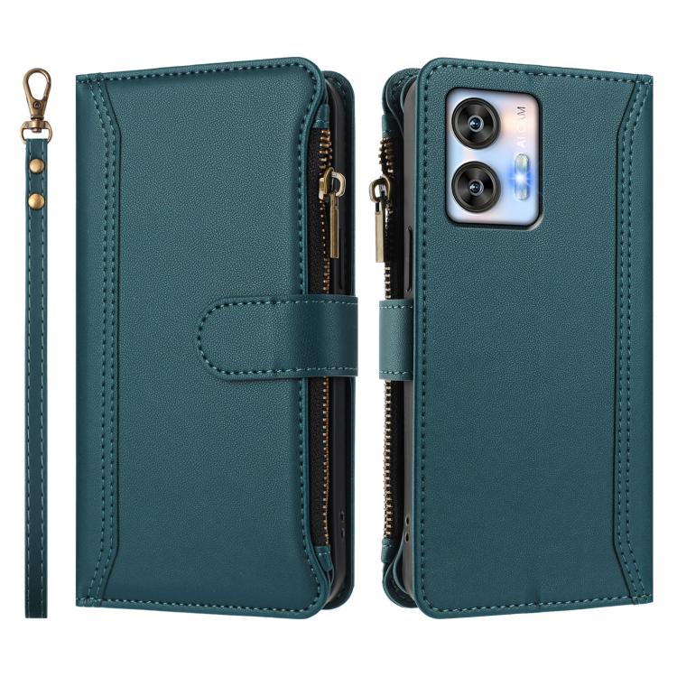 For Oukitel C35 Magnetic Closure 9 Card Slots Zipper Leather Case with Hand Strap