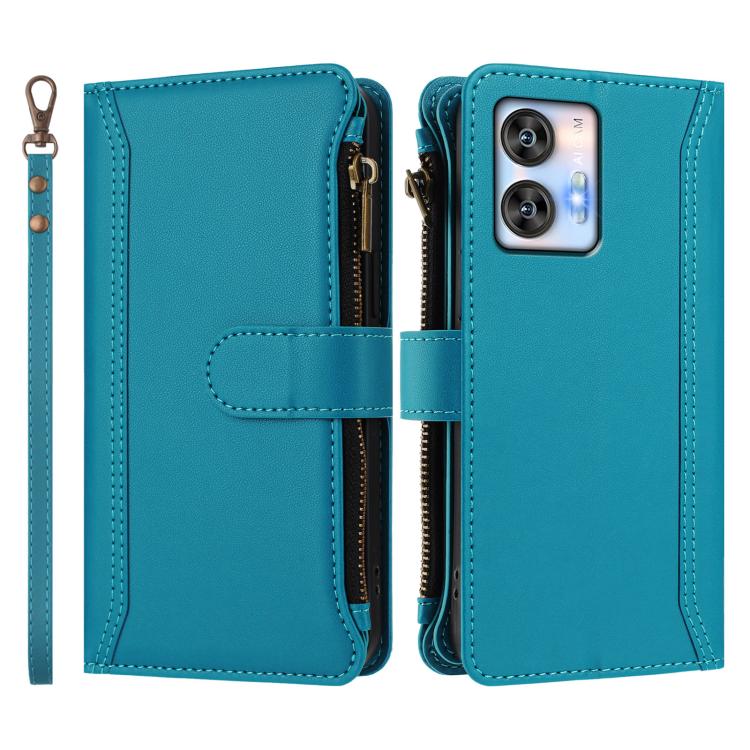 For Oukitel C35 Magnetic Closure 9 Card Slots Zipper Leather Case with Hand Strap