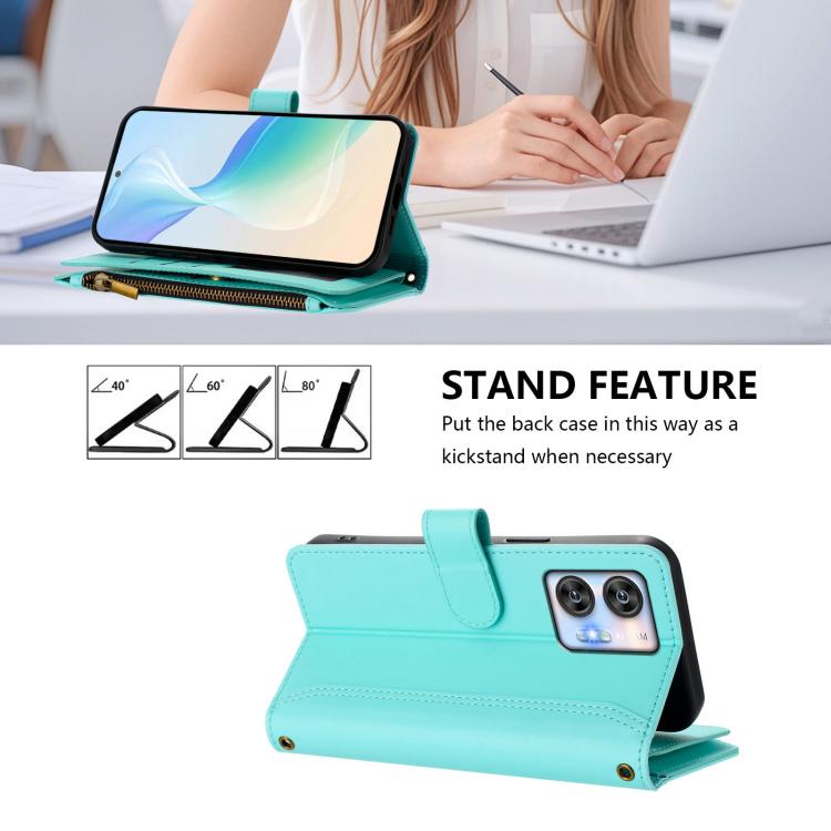 For Oukitel C35 Magnetic Closure 9 Card Slots Zipper Leather Case with Hand Strap