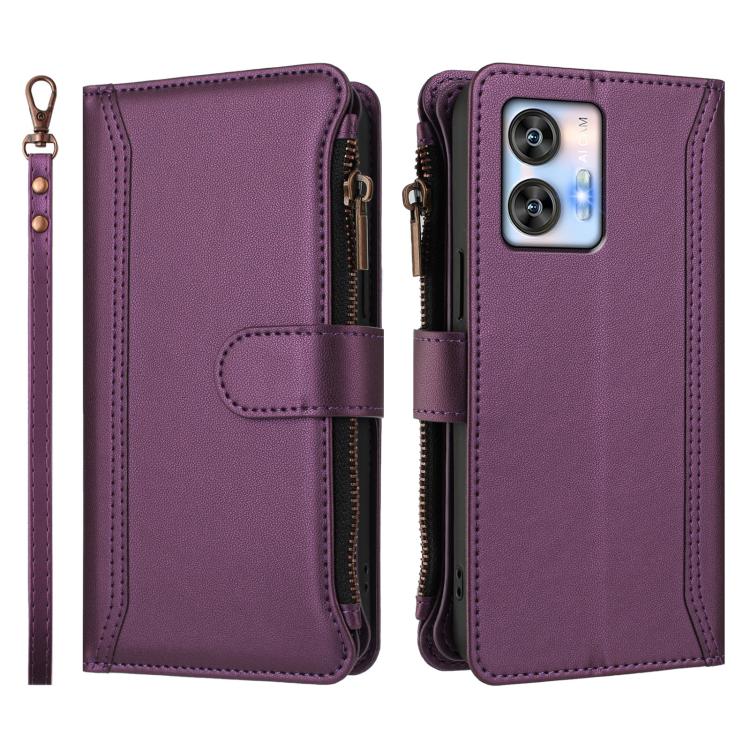 For Oukitel C35 Magnetic Closure 9 Card Slots Zipper Leather Case with Hand Strap