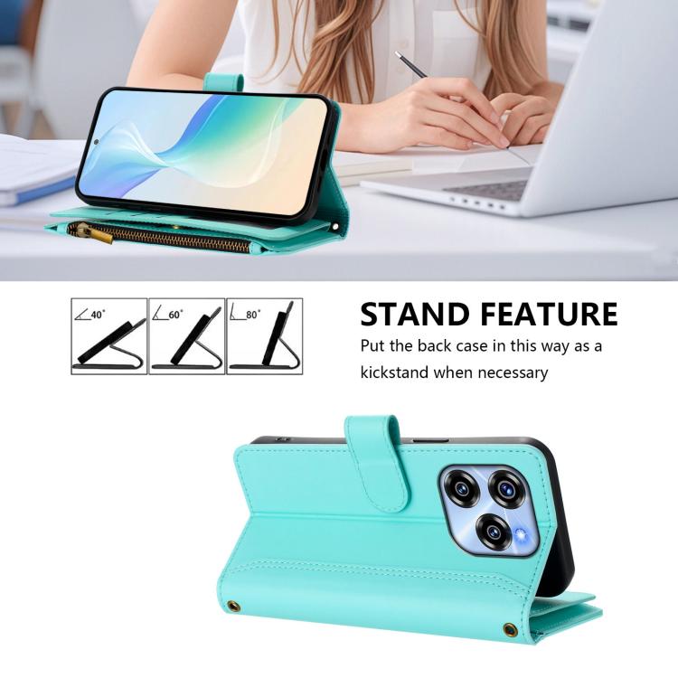For Oukitel C50 Magnetic Closure 9 Card Slots Zipper Leather Case with Hand Strap