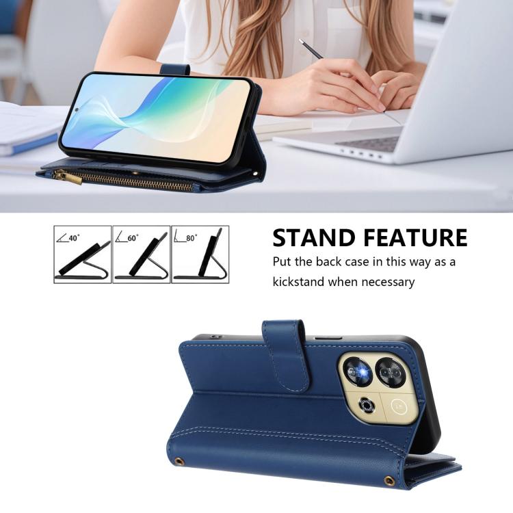For Oukitel C57s / C57 Pro / C57 Magnetic Closure 9 Card Slots Zipper Leather Case with Hand Strap