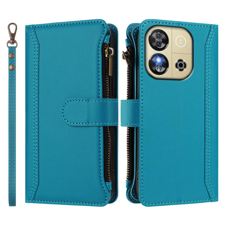 For Oukitel C57s / C57 Pro / C57 Magnetic Closure 9 Card Slots Zipper Leather Case with Hand Strap
