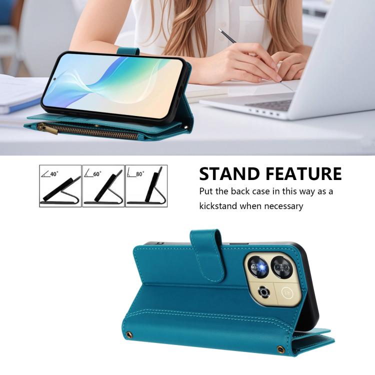 For Oukitel C57s / C57 Pro / C57 Magnetic Closure 9 Card Slots Zipper Leather Case with Hand Strap
