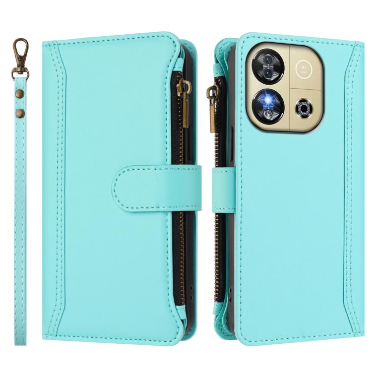 For Oukitel C57s / C57 Pro / C57 Magnetic Closure 9 Card Slots Zipper Leather Case with Hand Strap