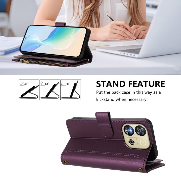 For Oukitel C57s / C57 Pro / C57 Magnetic Closure 9 Card Slots Zipper Leather Case with Hand Strap