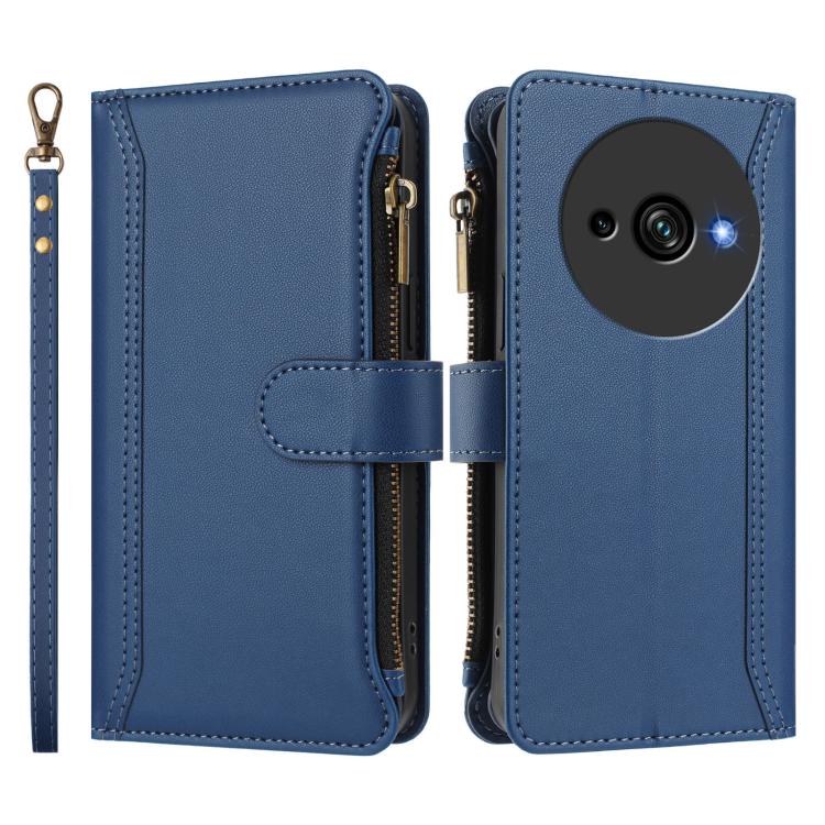 For Oukitel C59 / C59 Pro Magnetic Closure 9 Card Slots Zipper Leather Case with Hand Strap