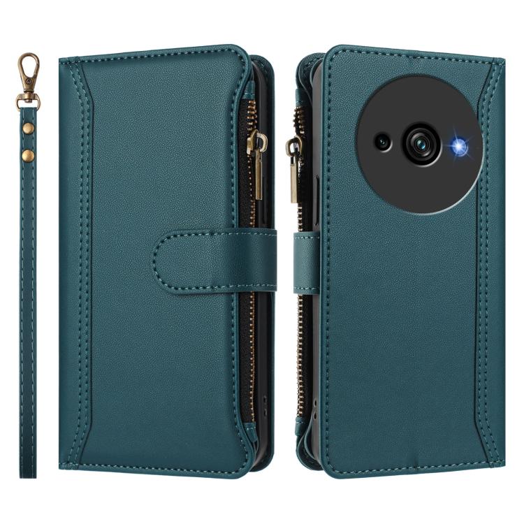 For Oukitel C59 / C59 Pro Magnetic Closure 9 Card Slots Zipper Leather Case with Hand Strap