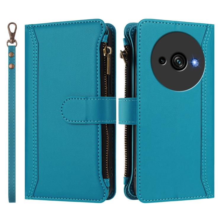 For Oukitel C59 / C59 Pro Magnetic Closure 9 Card Slots Zipper Leather Case with Hand Strap