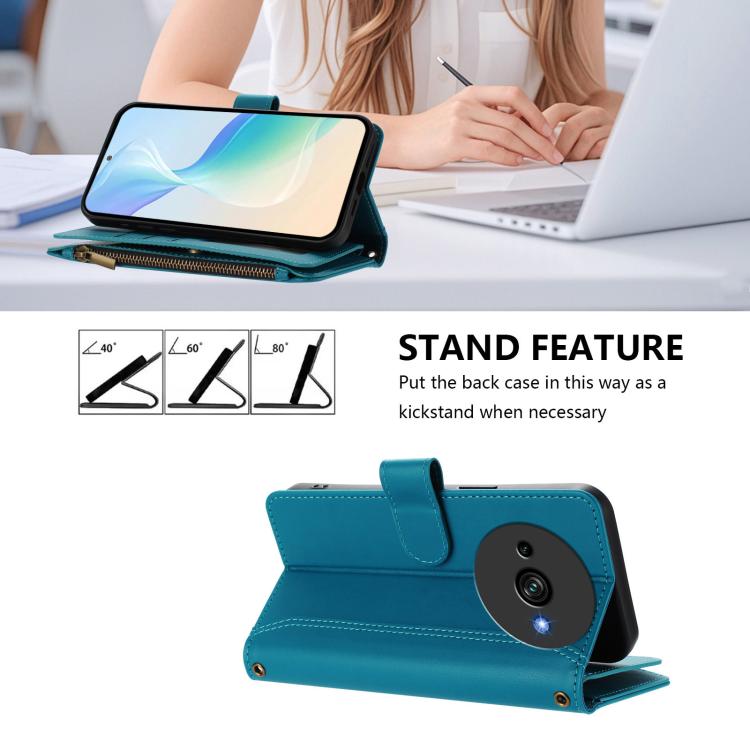 For Oukitel C59 / C59 Pro Magnetic Closure 9 Card Slots Zipper Leather Case with Hand Strap