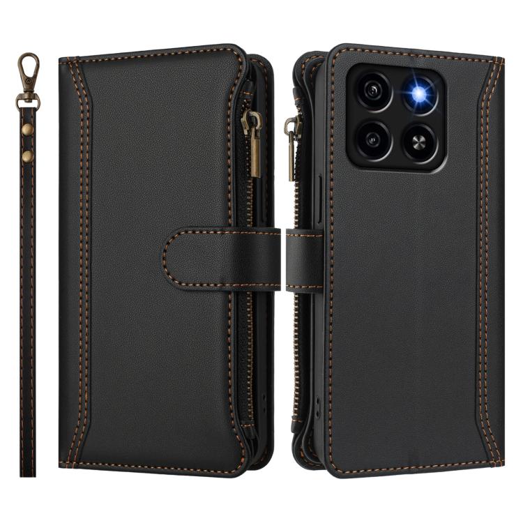 For ZTE Blade A35 / A55 Magnetic Closure 9 Card Slots Zipper Leather Case with Hand Strap