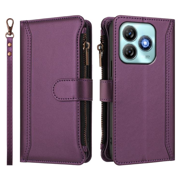 For ZTE Blade A75 4G Magnetic Closure 9 Card Slots Zipper Leather Case with Hand Strap