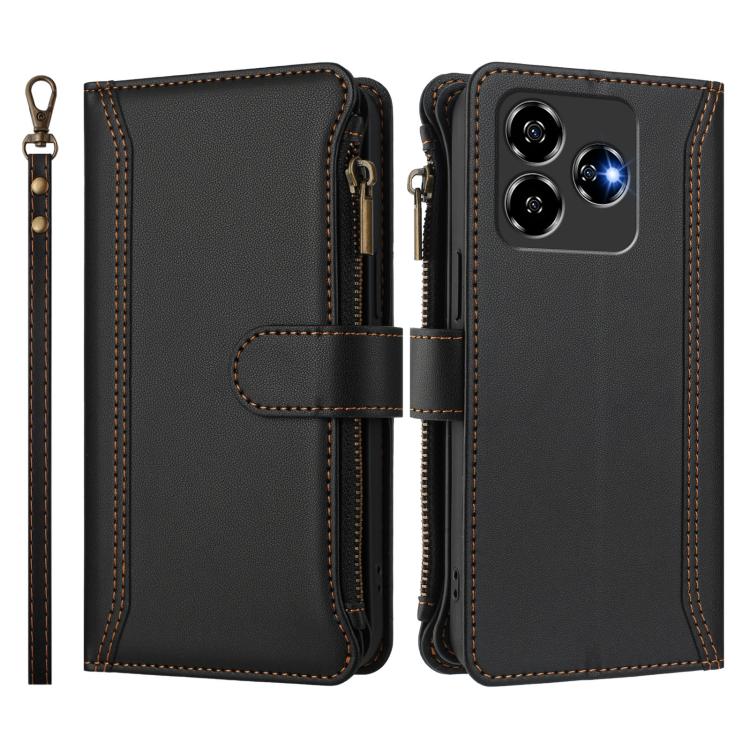 For ZTE Blade V60 4G / Axon 60 4G Magnetic Closure 9 Card Slots Zipper Leather Case with Hand Strap