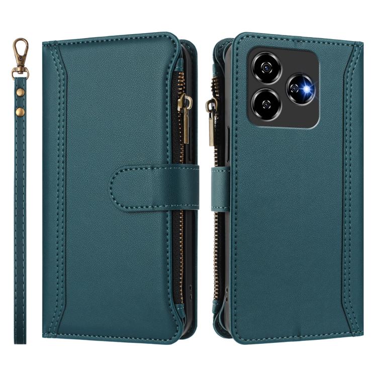 For ZTE Blade V60 4G / Axon 60 4G Magnetic Closure 9 Card Slots Zipper Leather Case with Hand Strap