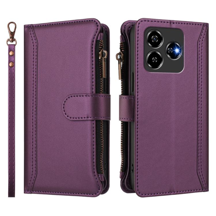 For ZTE Blade V60 4G / Axon 60 4G Magnetic Closure 9 Card Slots Zipper Leather Case with Hand Strap