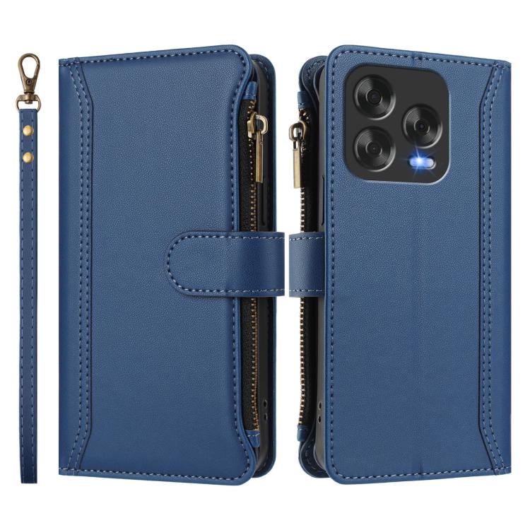 For ZTE Blade V70 Vita / Nubia V70 Design Magnetic Closure 9 Card Slots Zipper Leather Case with Hand Strap
