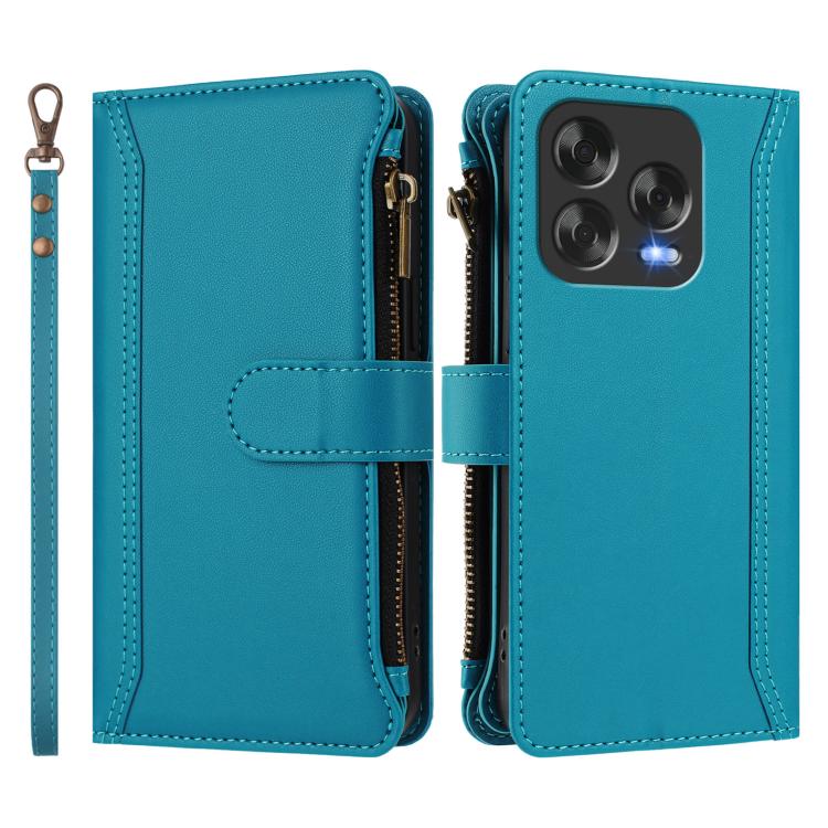 For ZTE Blade V70 Vita / Nubia V70 Design Magnetic Closure 9 Card Slots Zipper Leather Case with Hand Strap