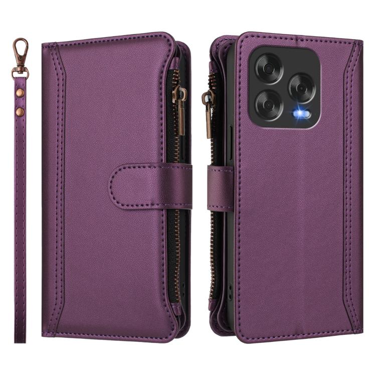 For ZTE Blade V70 Vita / Nubia V70 Design Magnetic Closure 9 Card Slots Zipper Leather Case with Hand Strap