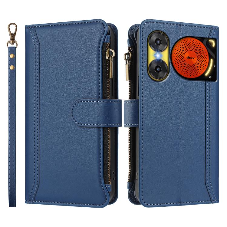 For ZTE Nubia Music 2 Magnetic Closure 9 Card Slots Zipper Leather Case with Hand Strap