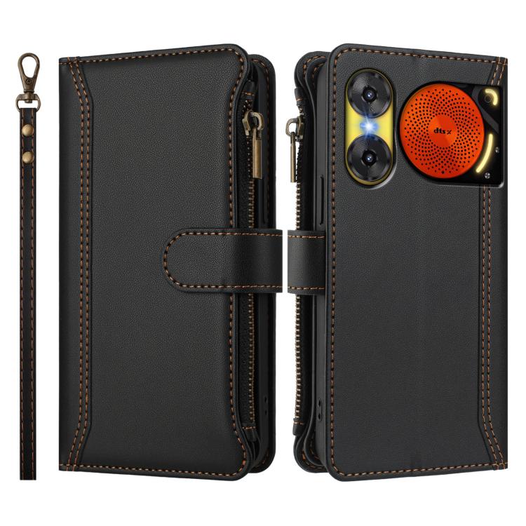 For ZTE Nubia Music 2 Magnetic Closure 9 Card Slots Zipper Leather Case with Hand Strap