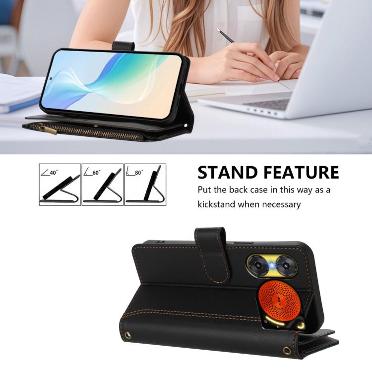 For ZTE Nubia Music 2 Magnetic Closure 9 Card Slots Zipper Leather Case with Hand Strap