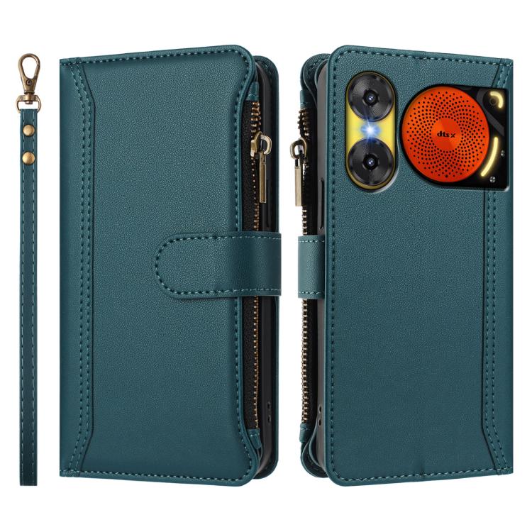 For ZTE Nubia Music 2 Magnetic Closure 9 Card Slots Zipper Leather Case with Hand Strap