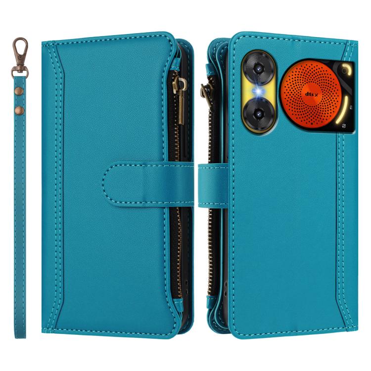For ZTE Nubia Music 2 Magnetic Closure 9 Card Slots Zipper Leather Case with Hand Strap