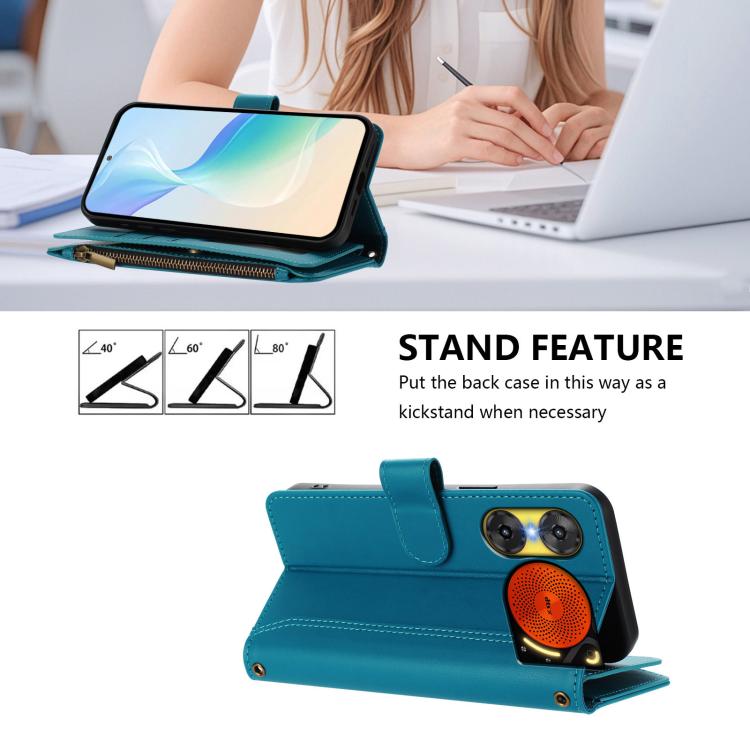 For ZTE Nubia Music 2 Magnetic Closure 9 Card Slots Zipper Leather Case with Hand Strap