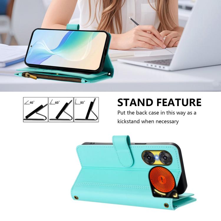 For ZTE Nubia Music 2 Magnetic Closure 9 Card Slots Zipper Leather Case with Hand Strap