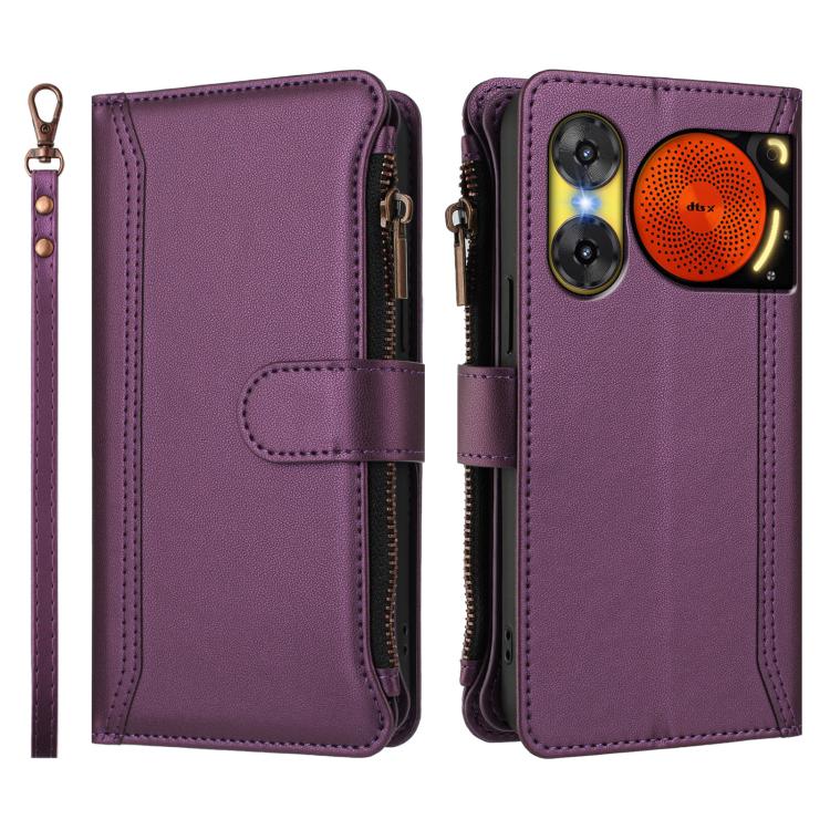 For ZTE Nubia Music 2 Magnetic Closure 9 Card Slots Zipper Leather Case with Hand Strap