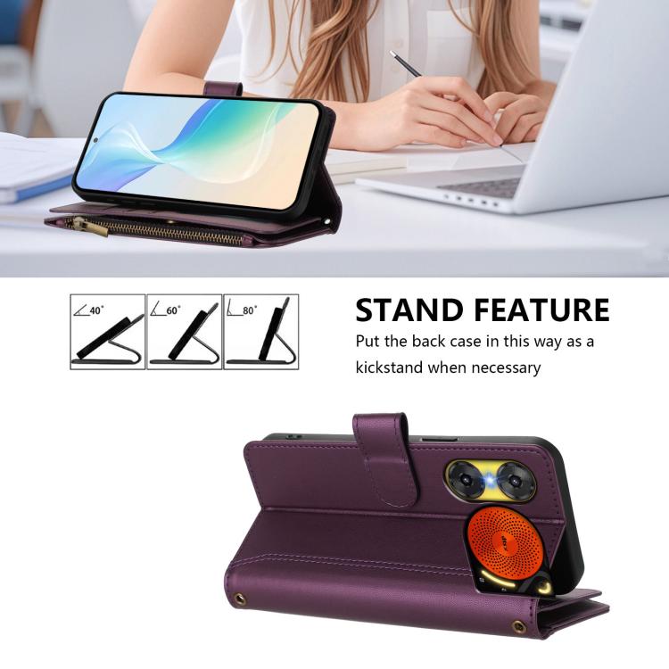 For ZTE Nubia Music 2 Magnetic Closure 9 Card Slots Zipper Leather Case with Hand Strap